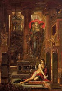 Gustave Moreau (1826–1898), Orestes and the Erinyes (c 1891), oil on canvas, 180 × 120 cm, Private collection. Wikimedia Commons.